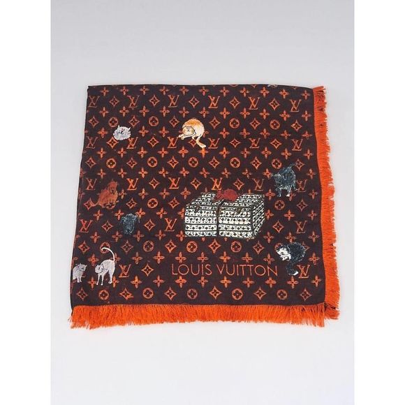 LOUIS VUITTON x Grace Coddington Catogram Silk Scarf Monogram Shawl Cat LV Scarf - Picture 3 of 10